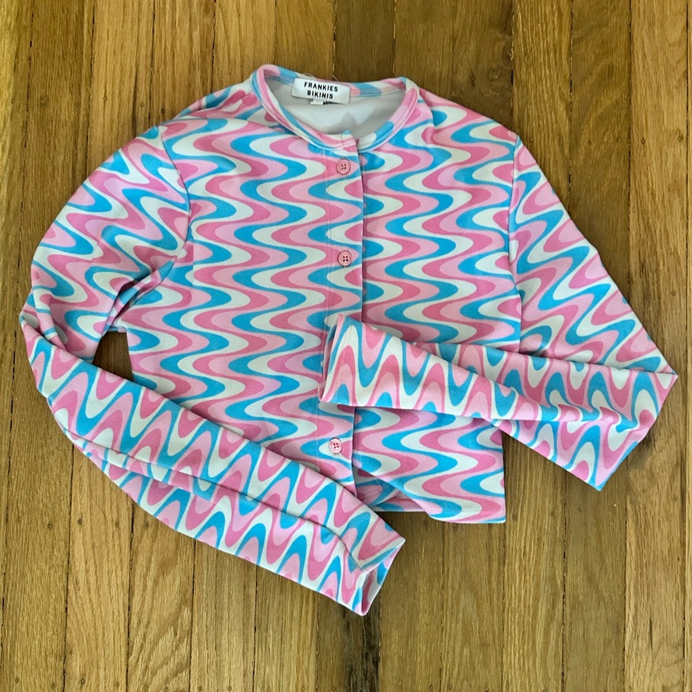 Frankies Bikinis Pink and Blue Terry Print Cardigan